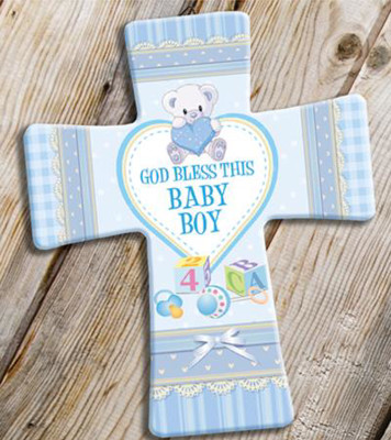 Picture of God Bless This Baby Boy Ceramic Cross